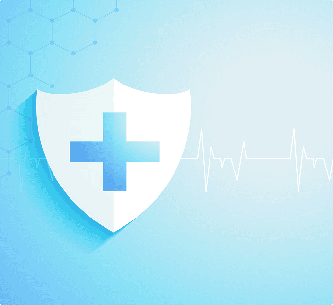 Medical shield with cross symbol and healthcare background pattern