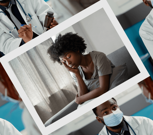 Healthcare professionals collage showing doctors and medical staff in creative photo frames